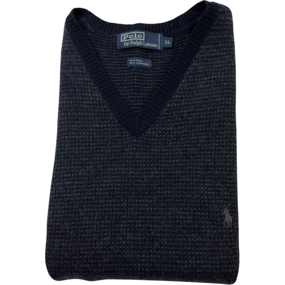 Polo Ralph Lauren Blue & Gray Woven Wool Lambswool Sleeveless Sweater Vest XL
